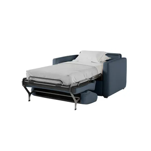 Fauteuil Agathe Convertible Express Couchage Quotidien 70x190cm En Tissu Bleu Foncé - Matelas 13cm