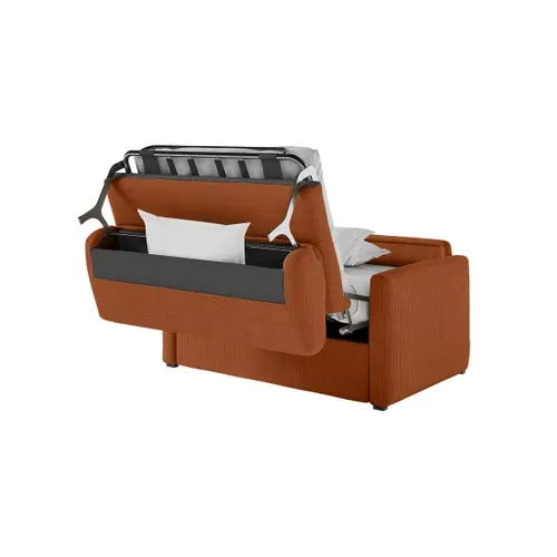 Fauteuil Agathe Convertible Express 100x190cm En Velours Côtelé Terracotta - Matelas 13cm