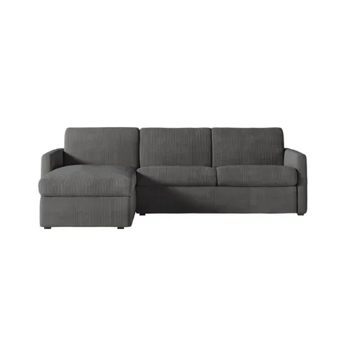 Canapé D'angle Convertible Express 4 Pl Agathe 140x190cm En Velours Côtelé Gris Foncé - Matelas 13cm
