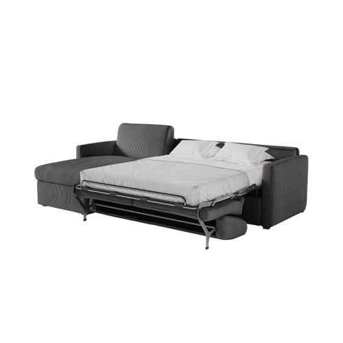 Canapé D'angle Convertible Express 4 Pl Agathe 140x190cm En Velours Côtelé Gris Foncé - Matelas 13cm