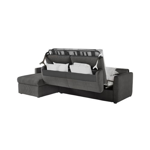 Canapé D'angle Convertible Express 4 Pl Agathe 140x190cm En Velours Côtelé Gris Foncé - Matelas 13cm