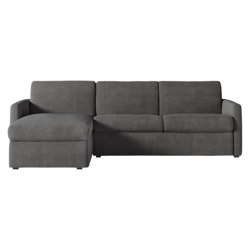 Canapé D'angle Convertible Express 4 Pl Agathe 140x190cm En Velours Côtelé Gris Foncé - Matelas 13cm