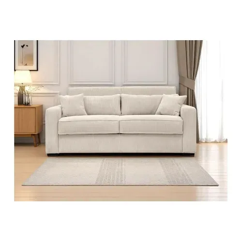 Canapé Convertible Express 3 Places Esio Couchage Quotidien 140x190cm En Velours Côtelé - Beige
