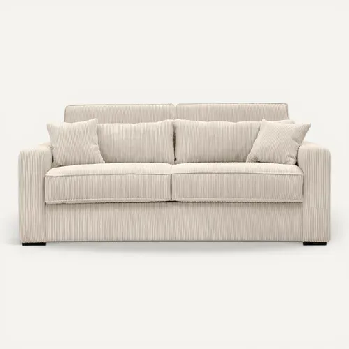 Canapé Convertible Express 3 Places Esio Couchage Quotidien 140x190cm En Velours Côtelé - Beige