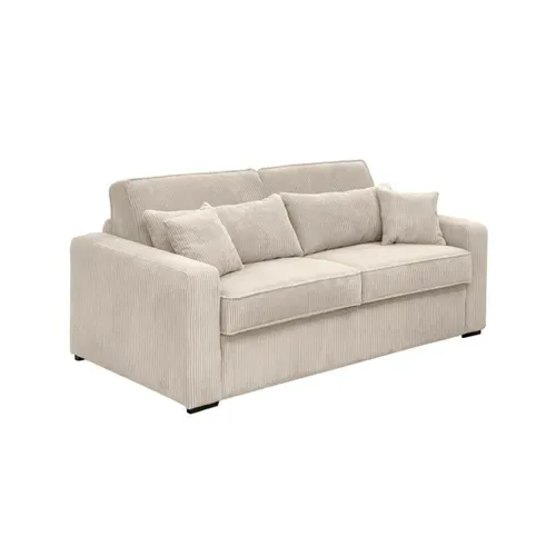 Canapé Convertible Express 3 Places Esio Couchage Quotidien 140x190cm En Velours Côtelé - Beige