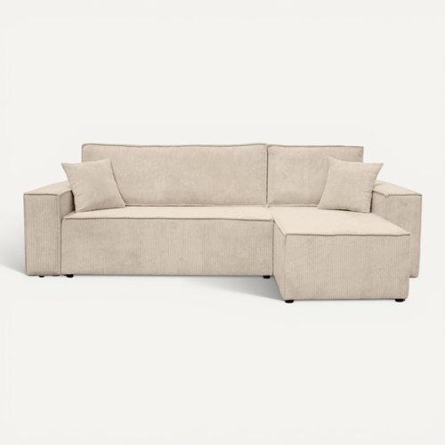Canapé D'angle Farah Convertible Et Réversible 4 Places En Velours Cotelé - Beige