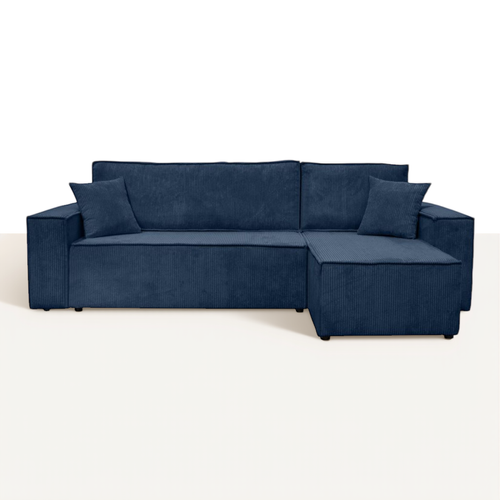 Canapé D'angle Farah Convertible Et Réversible 4 Places En Velours Cotelé - Bleu Foncé