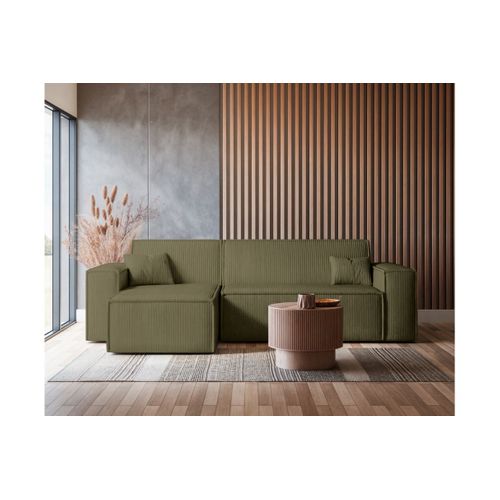 Canapé D'angle Farah Convertible Et Réversible 4 Places En Velours Cotelé - Vert Kaki