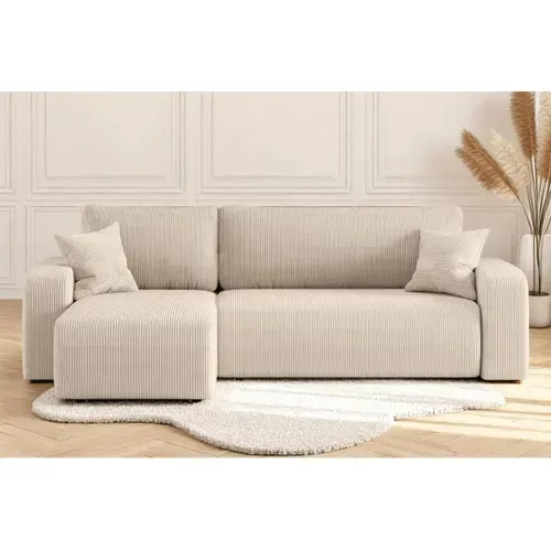 Canapé D'angle Alya Convertible Et Réversible 4 Places En Velours Cotelé - Beige