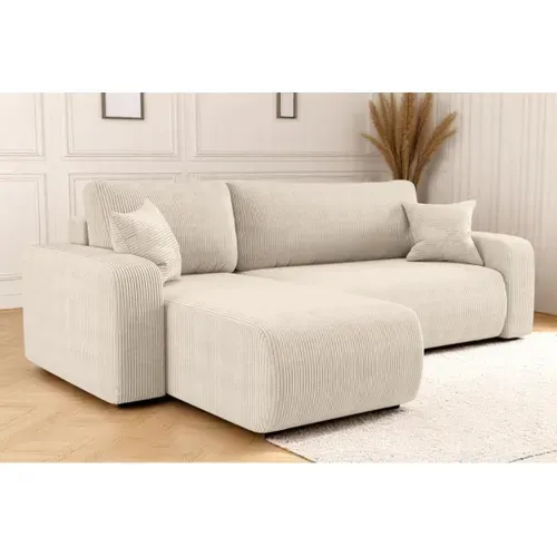 Canapé D'angle Alya Convertible Et Réversible 4 Places En Velours Cotelé - Beige