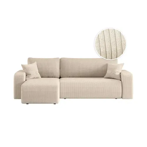 Canapé D'angle Alya Convertible Et Réversible 4 Places En Velours Cotelé - Beige