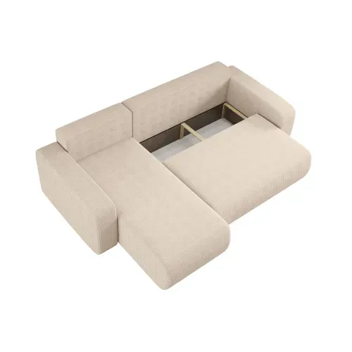 Canapé D'angle Alya Convertible Et Réversible 4 Places En Velours Cotelé - Beige