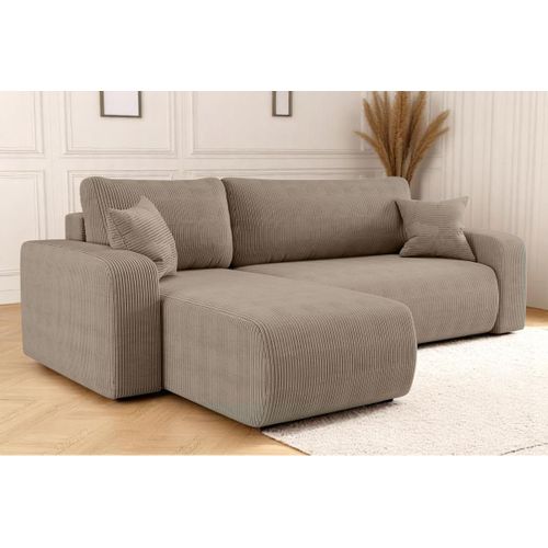 Canapé D'angle Alya Convertible Et Réversible 4 Places En Velours Cotelé - Taupe