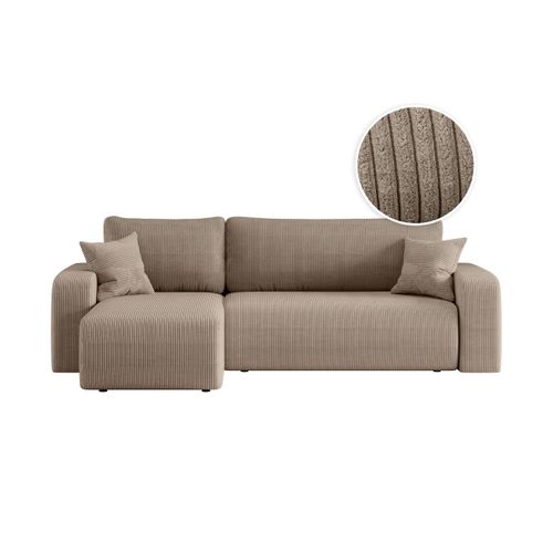 Canapé D'angle Alya Convertible Et Réversible 4 Places En Velours Cotelé - Taupe