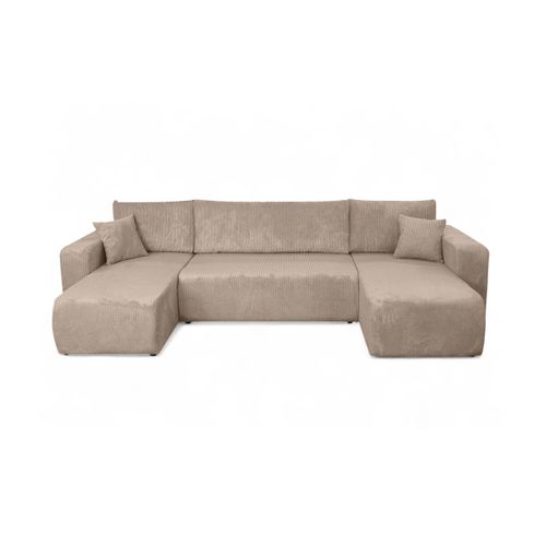 Canapé D'angle Alya Panoramique Convertible 6 Places En Velours Cotelé - Taupe