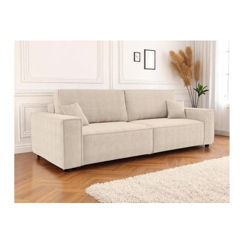 Canapé Droit 3 Places Farah Convertible En Velours Côtelé - Beige