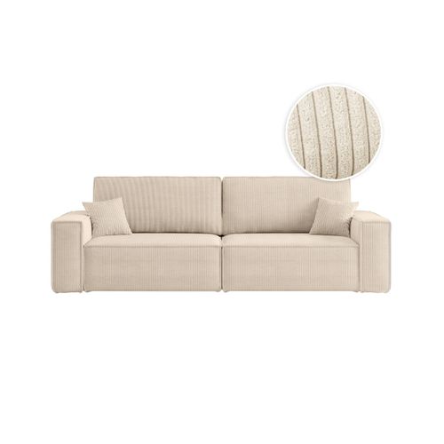 Canapé Droit 3 Places Farah Convertible En Velours Côtelé - Beige