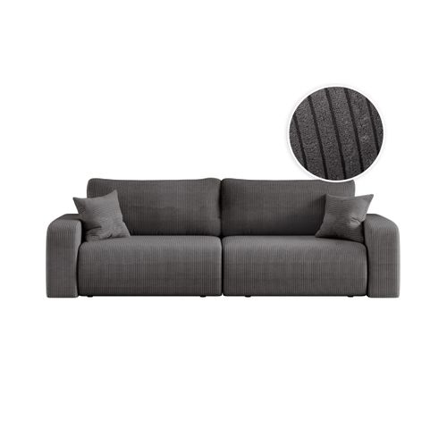 Canapé Droit 3 Places Alya Convertible En Velours Côtelé - Gris