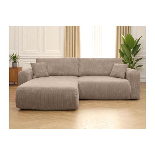 Canapé Alya D'angle Compacte Réversible Et Convertible 4 Places En Velours Côtelé - Taupe