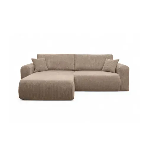 Canapé Alya D'angle Compacte Réversible Et Convertible 4 Places En Velours Côtelé - Taupe