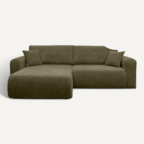 Canapé Alya D'angle Compacte Réversible Et Convertible 4 Places En Velours Côtelé - Vert Kaki