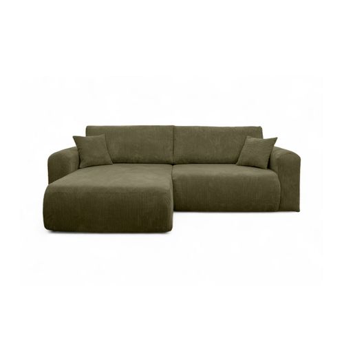 Canapé Alya D'angle Compacte Réversible Et Convertible 4 Places En Velours Côtelé - Vert Kaki