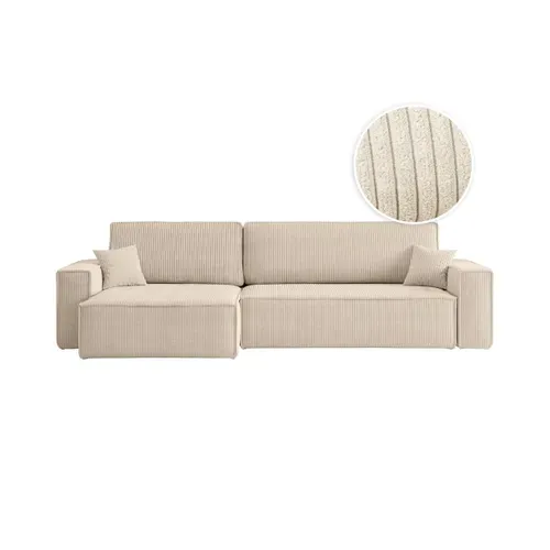 Canapé Farah D'angle Max Réversible Et Convertible 5 Places En Velours Côtelé - Beige