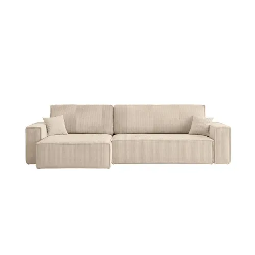 Canapé Farah D'angle Max Réversible Et Convertible 5 Places En Velours Côtelé - Beige