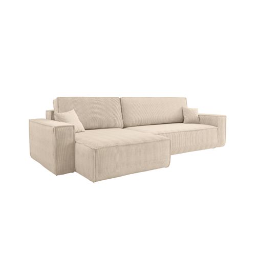 Canapé Farah D'angle Max Réversible Et Convertible 5 Places En Velours Côtelé - Beige