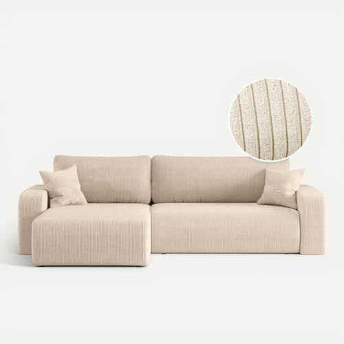 Canapé Alya D'angle Max Réversible Et Convertible 5 Places En Velours Côtelé - Beige