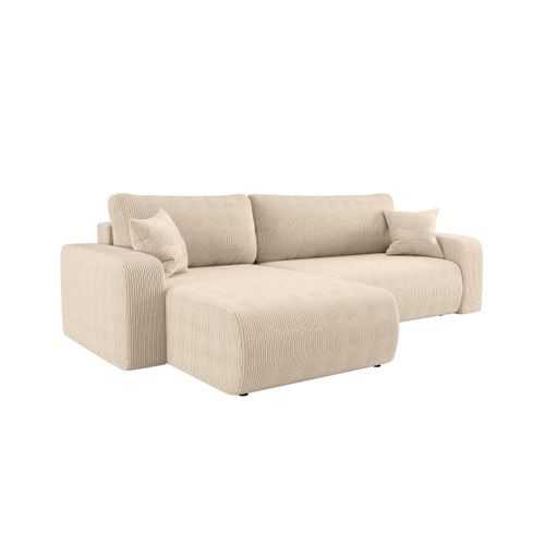 Canapé Alya D'angle Max Réversible Et Convertible 5 Places En Velours Côtelé - Beige