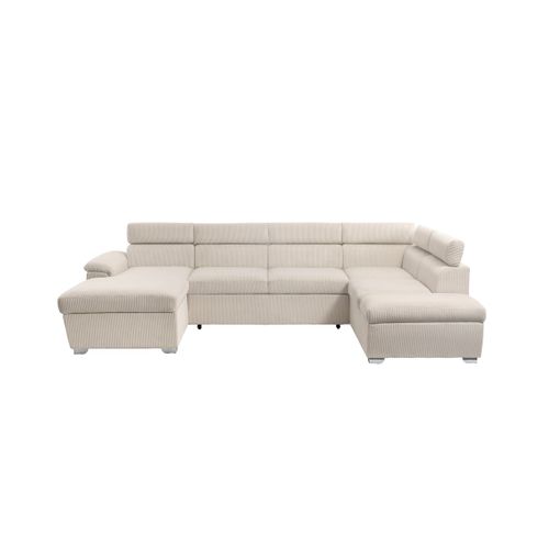 Canapé Panoramique Paola 6 Places Convertible Avec 2 Coffres En Velours Côtelé Beige