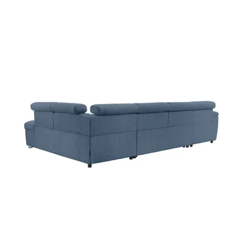 Canapé Panoramique Paola 6 Places Convertible Avec 2 Coffres En Velours Côtelé Bleu