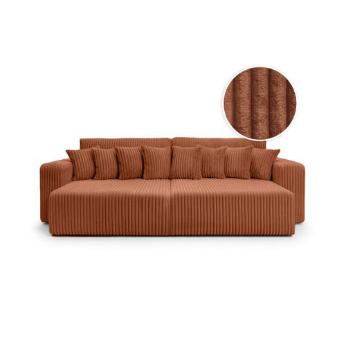 Canapé Droit 4 Places Jade Double Méridienne Et Assise Profonde En Velours Côtelé Épais - Terracotta