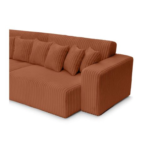 Canapé Droit 4 Places Jade Double Méridienne Et Assise Profonde En Velours Côtelé Épais - Terracotta
