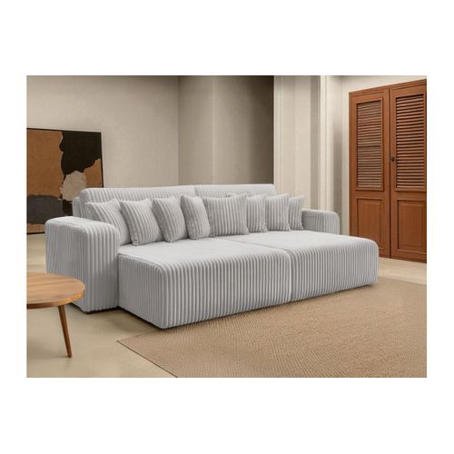 Canapé Droit 4 Places Jade Double Méridienne Et Assise Profonde En Velours Côtelé Épais - Gris Clair
