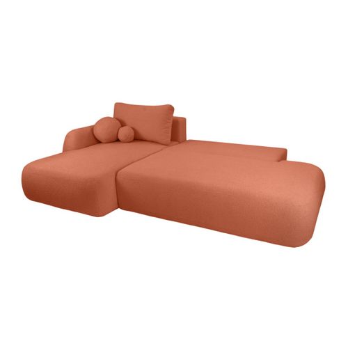 Canapé D'angle Convertible Fabio 5 Places En Tissu Bouclette - Angle Gauche - Terracotta