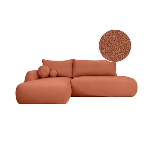 Canapé D'angle Convertible Fabio 5 Places En Tissu Bouclette - Angle Gauche - Terracotta