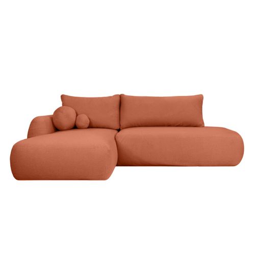 Canapé D'angle Convertible Fabio 5 Places En Tissu Bouclette - Angle Gauche - Terracotta