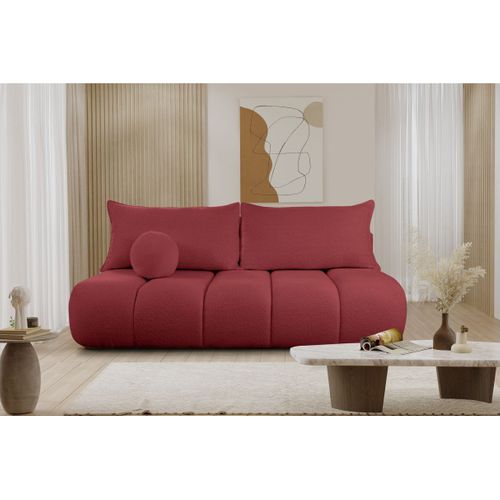 Canapé Convertible Droit 3 Places Merry En Tissu Bouclette - Bordeaux