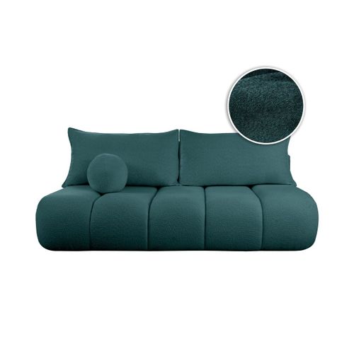 Canapé Convertible Droit 3 Places Merry En Tissu Bouclette - Bleu Canard