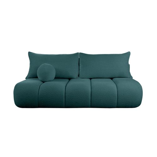 Canapé Convertible Droit 3 Places Merry En Tissu Bouclette - Bleu Canard