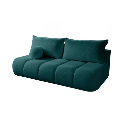 Canapé Convertible Droit 3 Places Merry En Tissu Bouclette - Bleu Canard