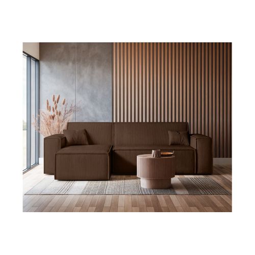 Canapé Farah D'angle Convertible Et Réversible 4 Places En Velours Côtelé - Marron