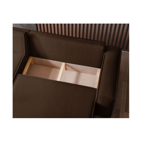 Canapé Farah D'angle Convertible Et Réversible 4 Places En Velours Côtelé - Marron