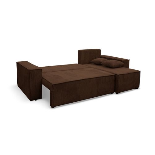 Canapé Farah D'angle Convertible Et Réversible 4 Places En Velours Côtelé - Marron