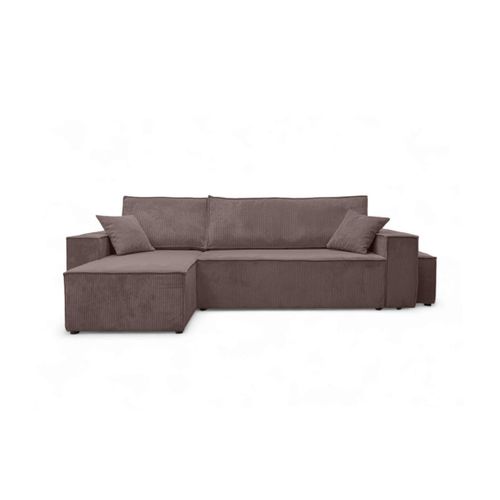 Canapé Farah D'angle Réversible Et Convertible 4 Places Avec Un Pouf En Velours Côtelé Marron Glacé