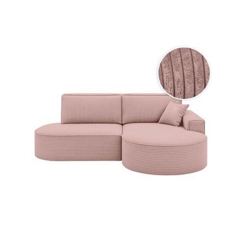 Canapé D'angle Droit Convertible 4 Places Marlo En Velours Cotelé - Rose