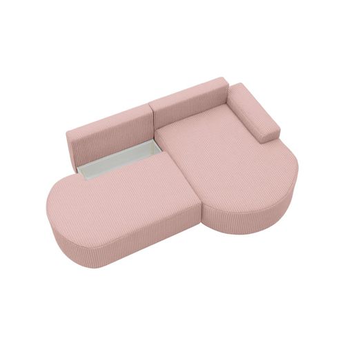 Canapé D'angle Droit Convertible 4 Places Marlo En Velours Cotelé - Rose