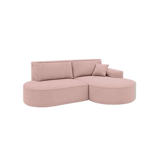 Canapé D'angle Droit Convertible 4 Places Marlo En Velours Cotelé - Rose
